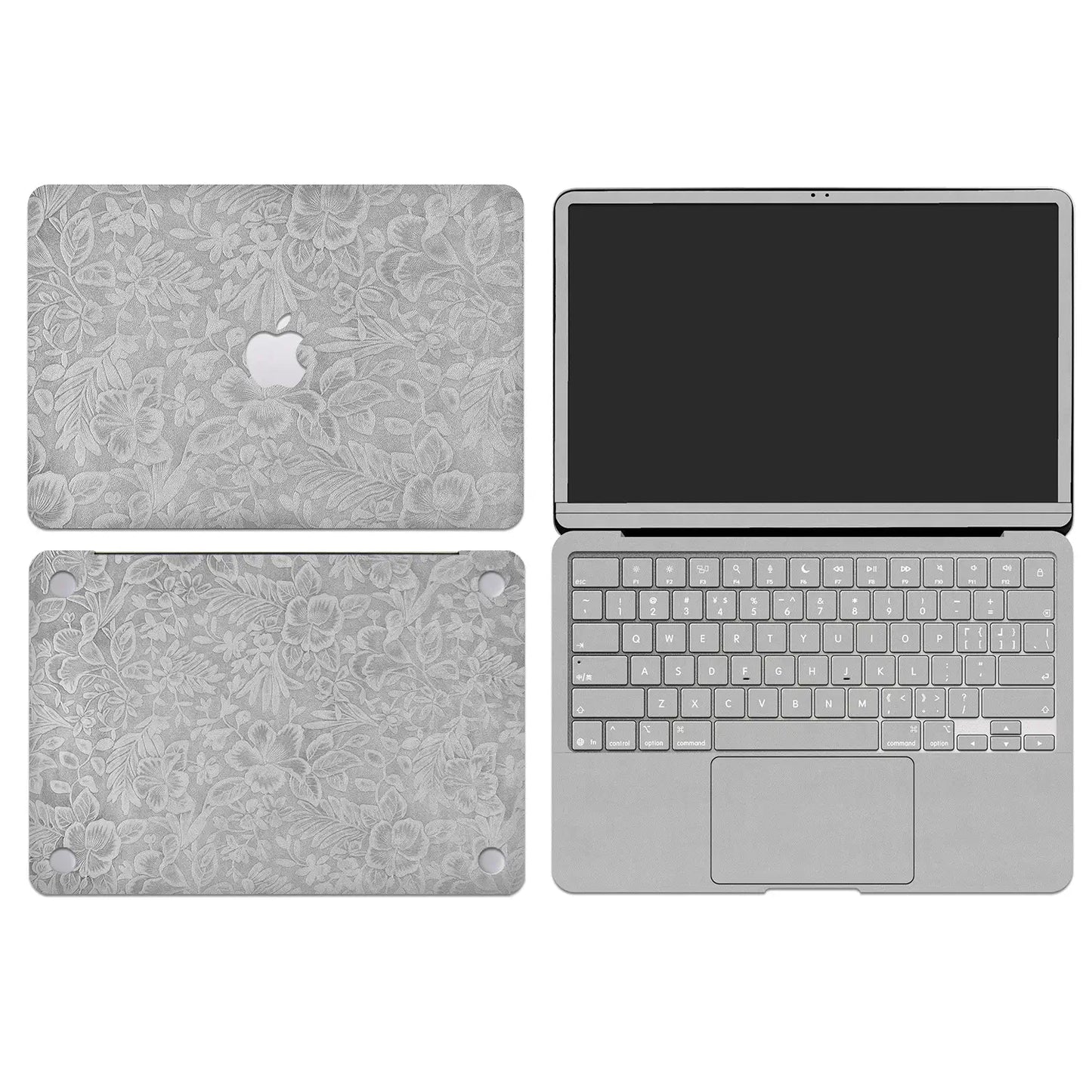 Classic Gray Hibiscus Embossed Leather MacBook Skin