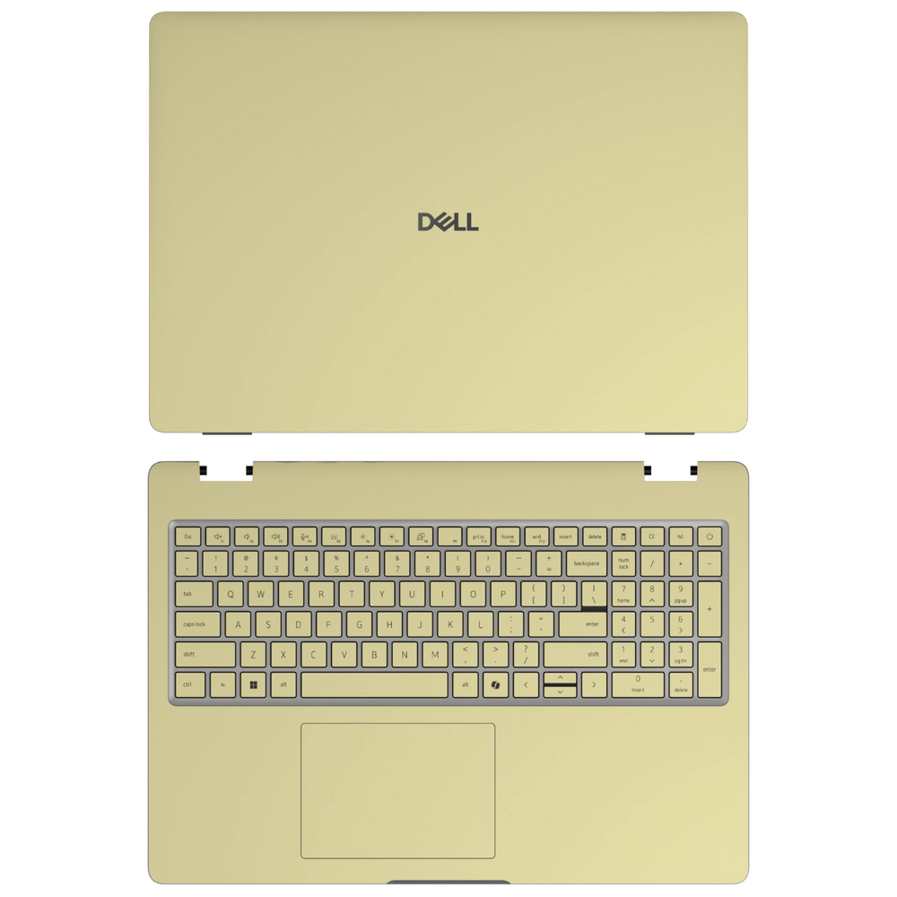 Champagne Gold plain synthetic leather Dell business laptop skin, sku-ac view. Rendered on Dell Pro 16 PC16250; exact cuts follow the selected model and coverage.