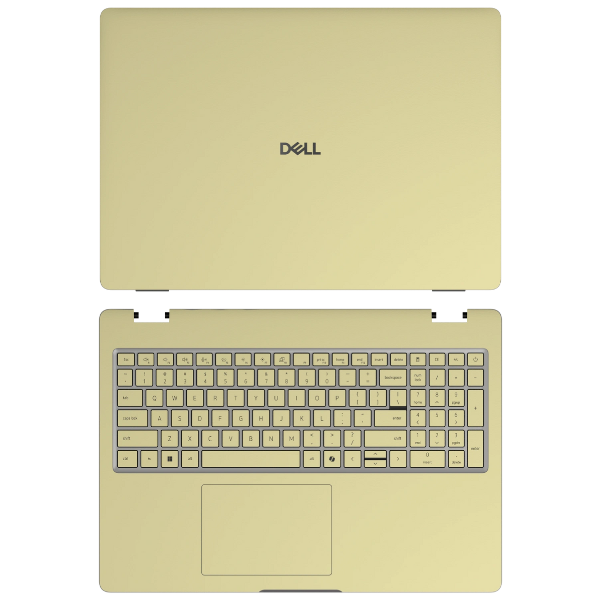 Champagne Gold plain synthetic leather Dell business laptop skin, sku-ac view. Rendered on Dell Pro 16 PC16250; exact cuts follow the selected model and coverage.