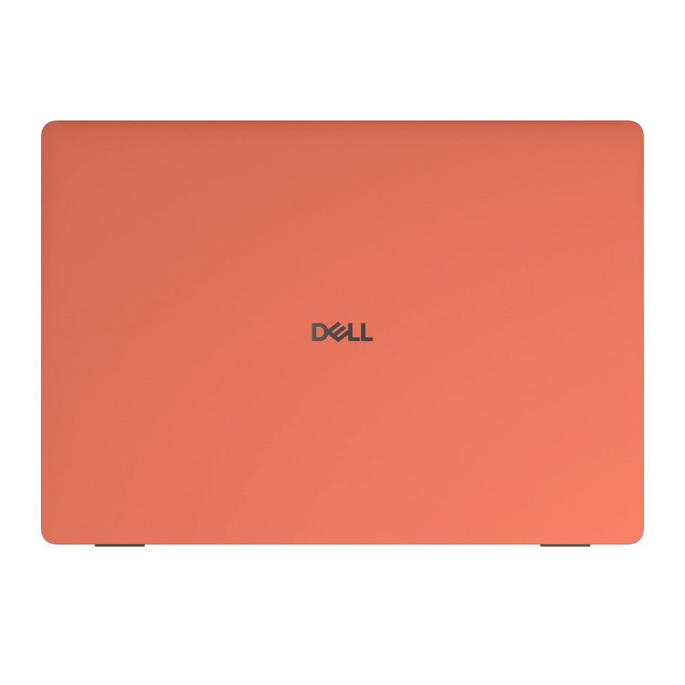 Cinnabar Orange plain synthetic leather Dell business laptop skin, sku-a view. Rendered on Dell Pro 16 PC16250; exact cuts follow the selected model and coverage.