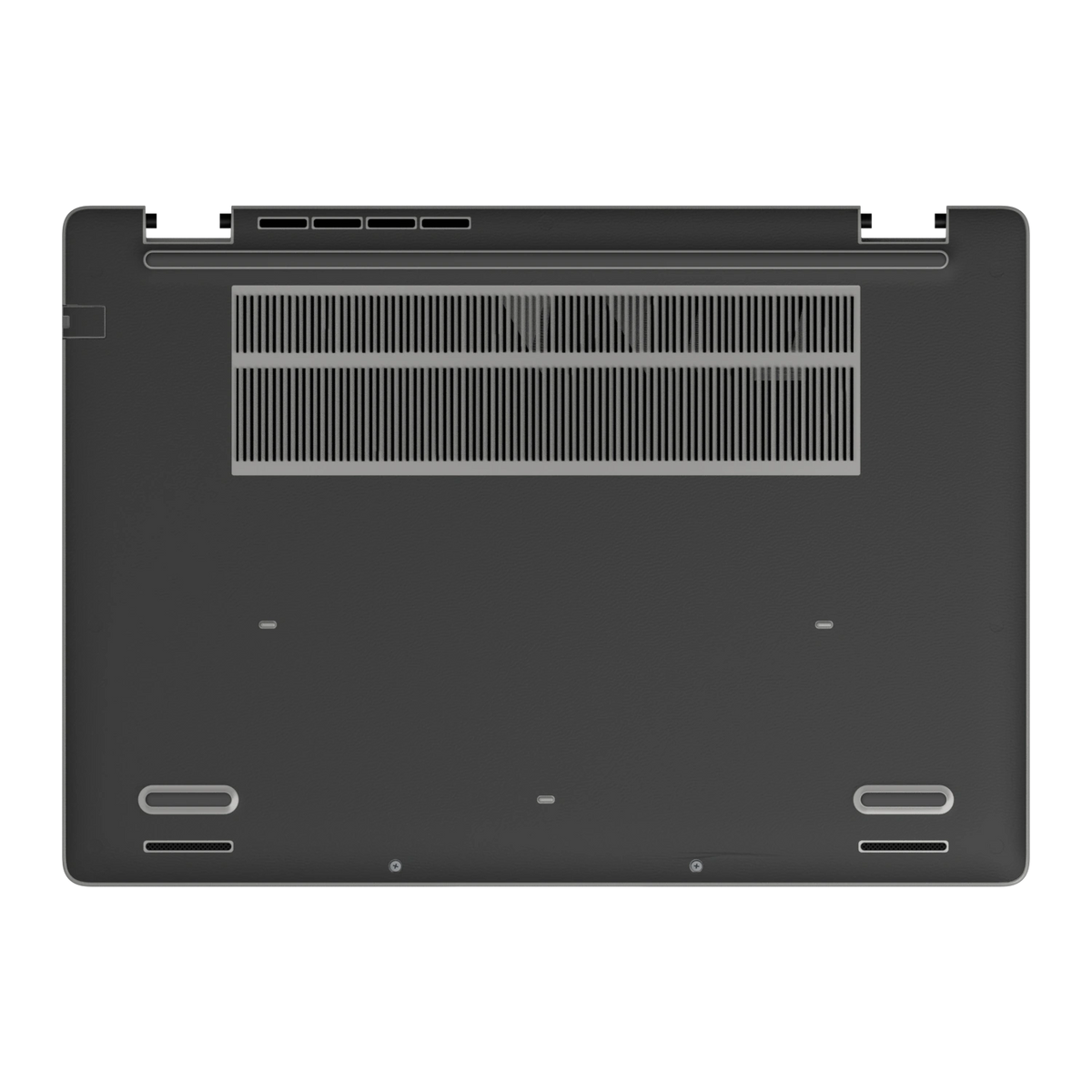 Graphite Black plain synthetic leather Dell business laptop skin, d-face view. Rendered on Dell Pro 16 PC16250; exact cuts follow the selected model and coverage.