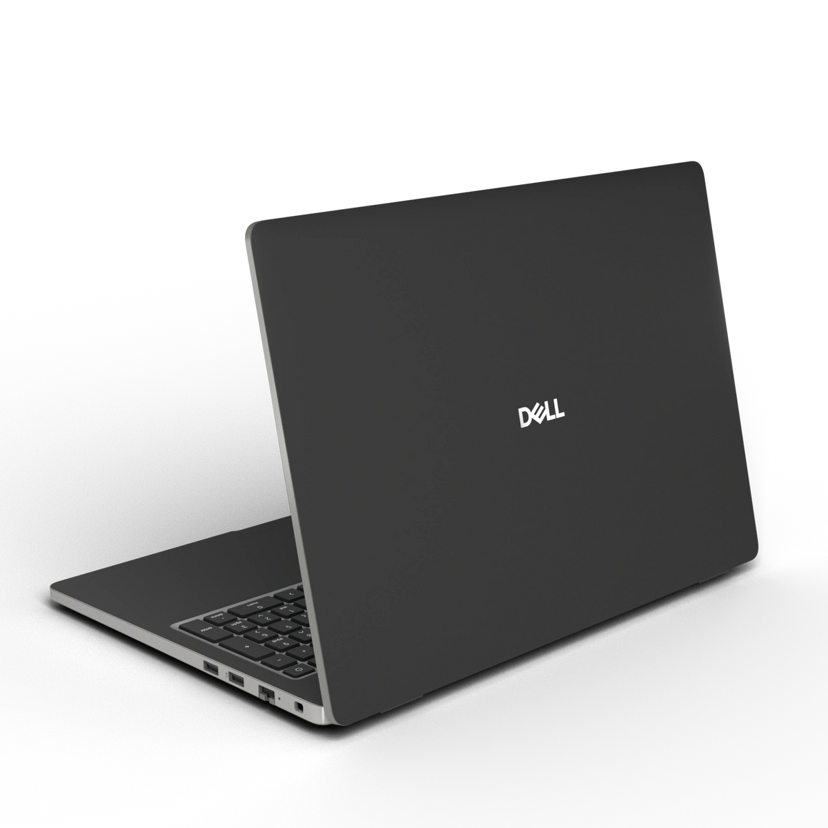 Graphite Black plain synthetic leather Dell business laptop skin, rear view. Rendered on Dell Pro 16 PC16250; exact cuts follow the selected model and coverage.