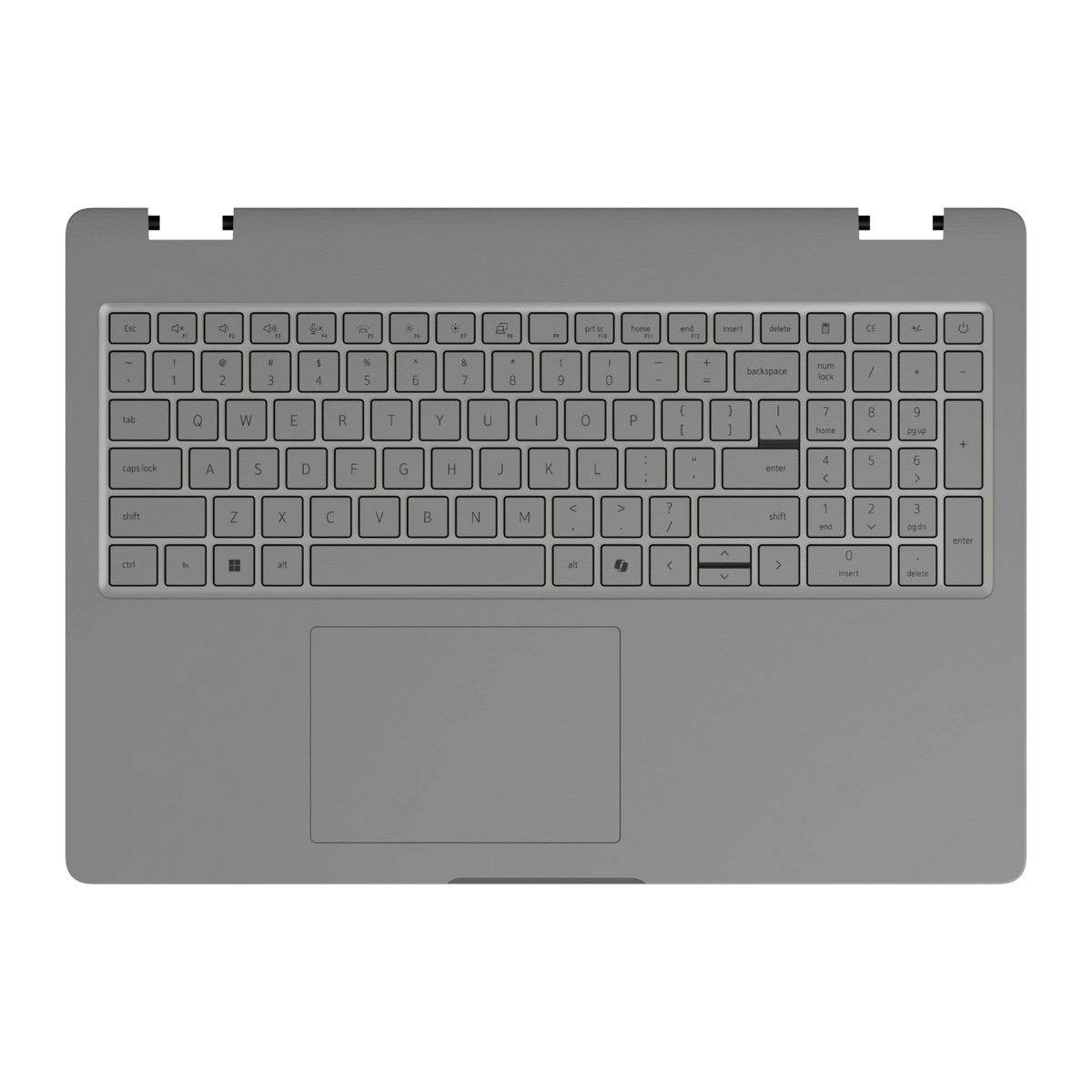 Original Gray plain synthetic leather Dell business laptop skin, c-face view. Rendered on Dell Pro 16 PC16250; exact cuts follow the selected model and coverage.