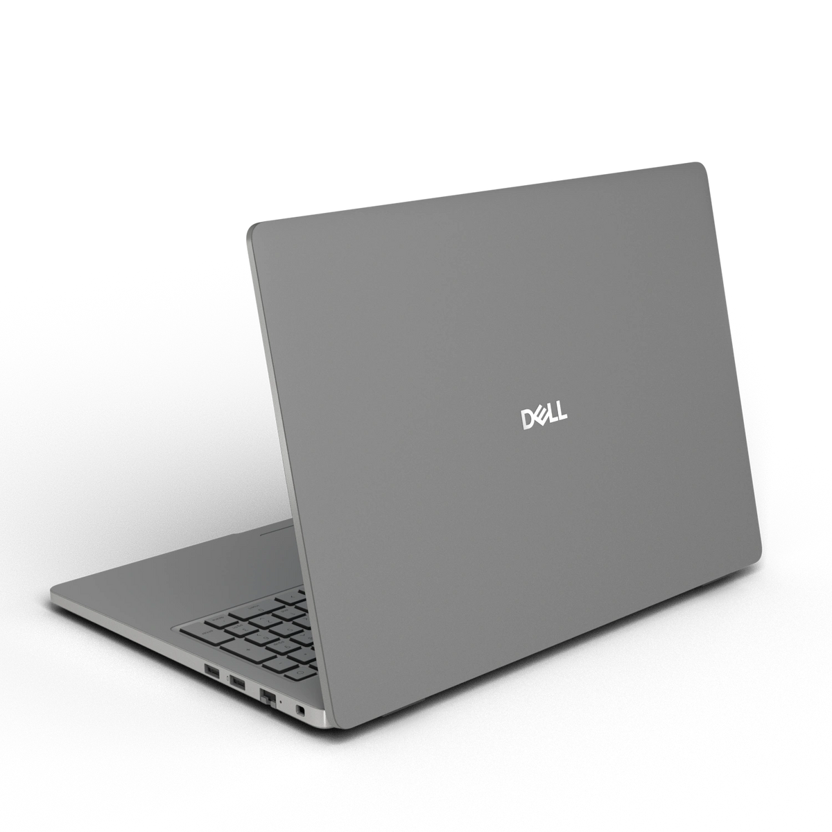 Original Gray plain synthetic leather Dell business laptop skin, rear view. Rendered on Dell Pro 16 PC16250; exact cuts follow the selected model and coverage.