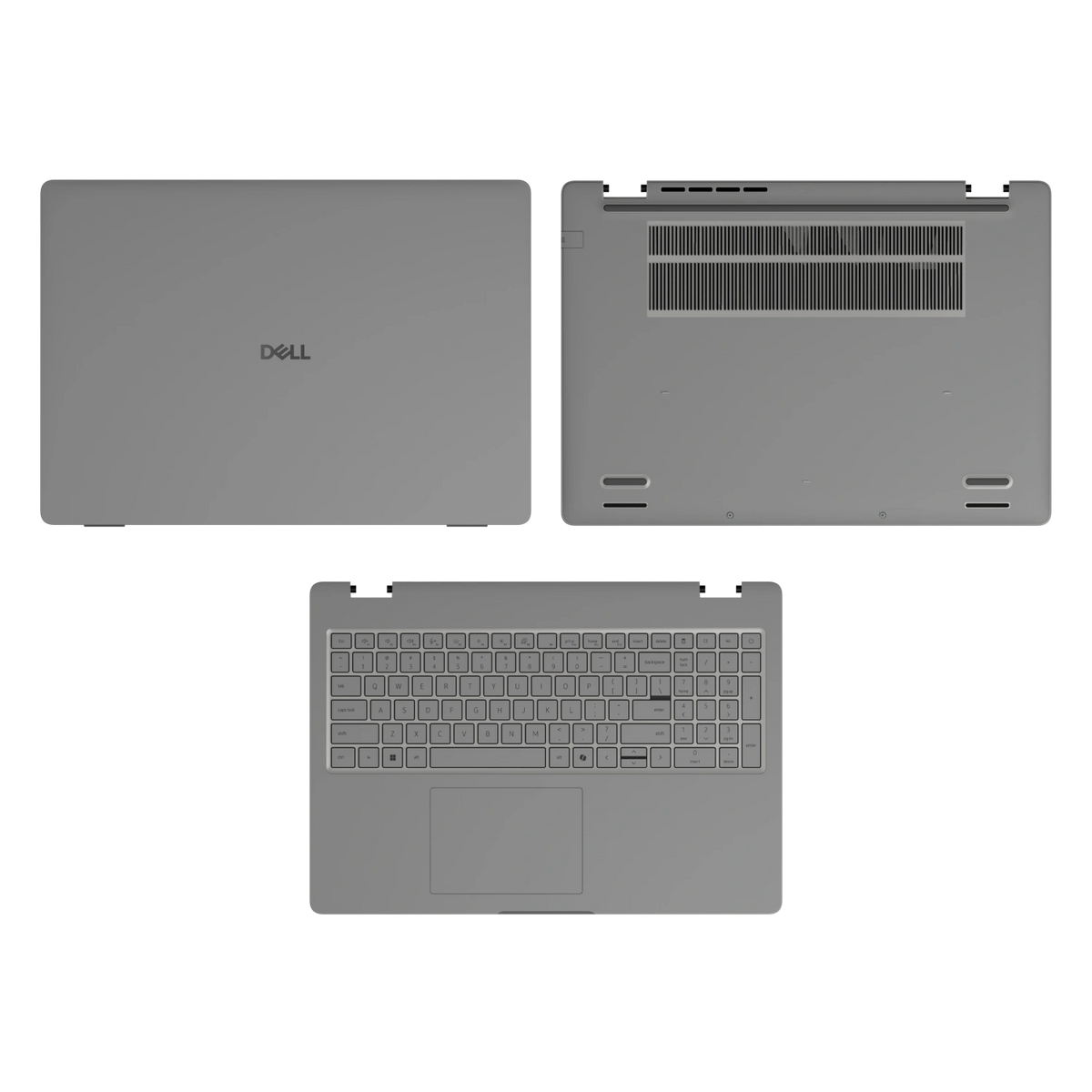 Original Gray plain synthetic leather Dell business laptop skin, sku-acd view. Rendered on Dell Pro 16 PC16250; exact cuts follow the selected model and coverage.