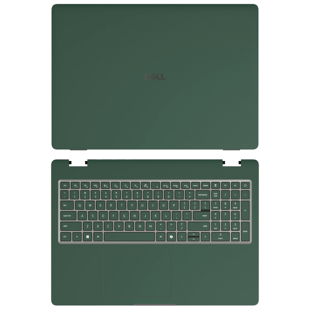 Original Green plain synthetic leather Dell business laptop skin, sku-ac view. Rendered on Dell Pro 16 PC16250; exact cuts follow the selected model and coverage.