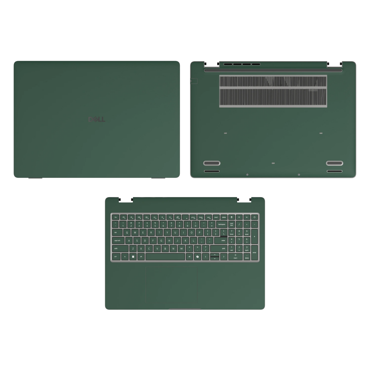 Original Green plain synthetic leather Dell business laptop skin, sku-acd view. Rendered on Dell Pro 16 PC16250; exact cuts follow the selected model and coverage.