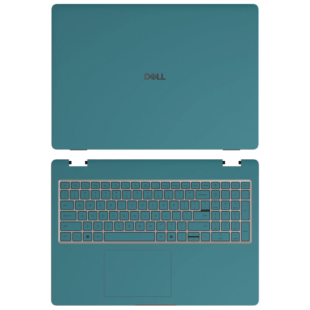 Peacock Blue plain synthetic leather Dell business laptop skin, sku-ac view. Rendered on Dell Pro 16 PC16250; exact cuts follow the selected model and coverage.