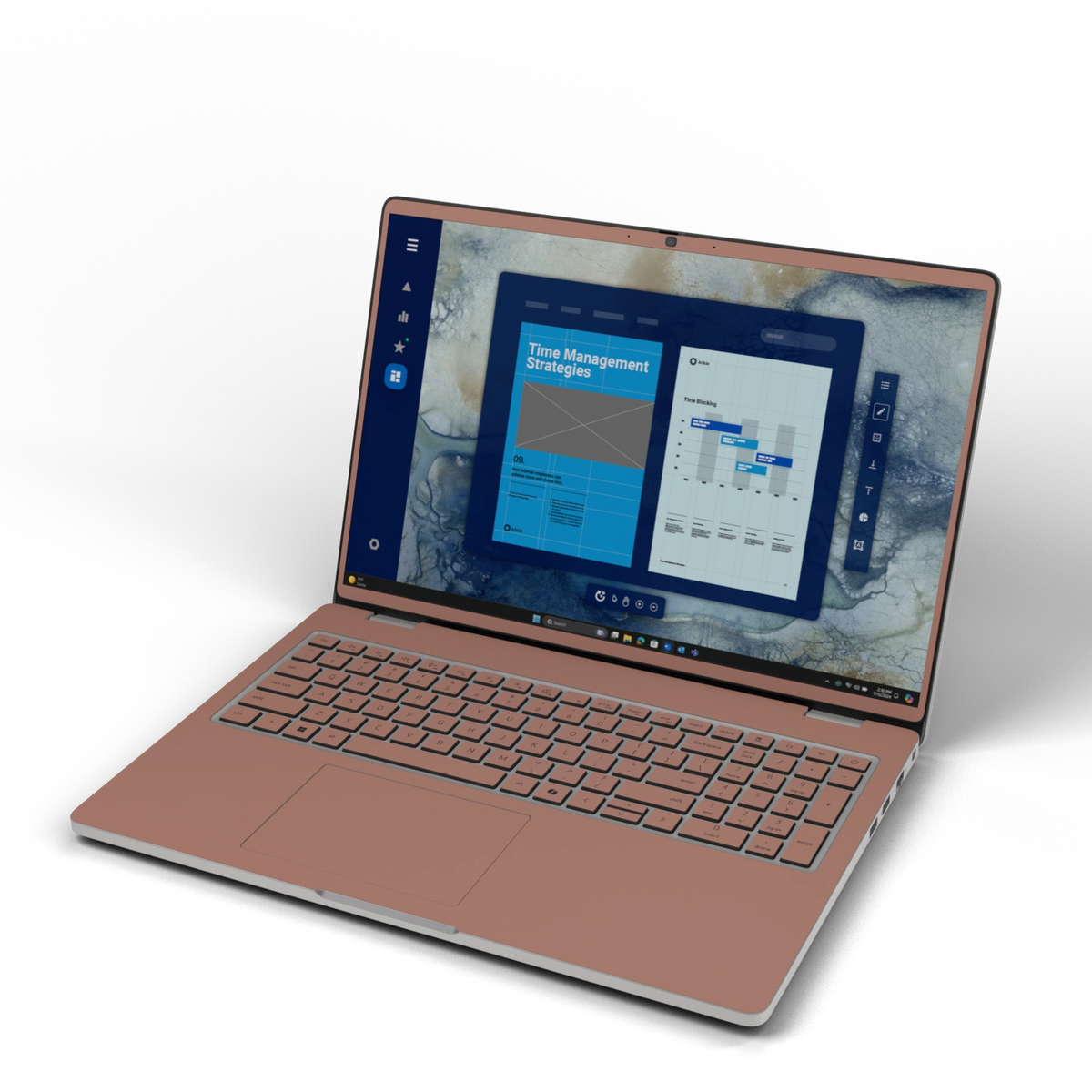 Qingcha Brown plain synthetic leather Dell business laptop skin, front view. Rendered on Dell Pro 16 PC16250; exact cuts follow the selected model and coverage.