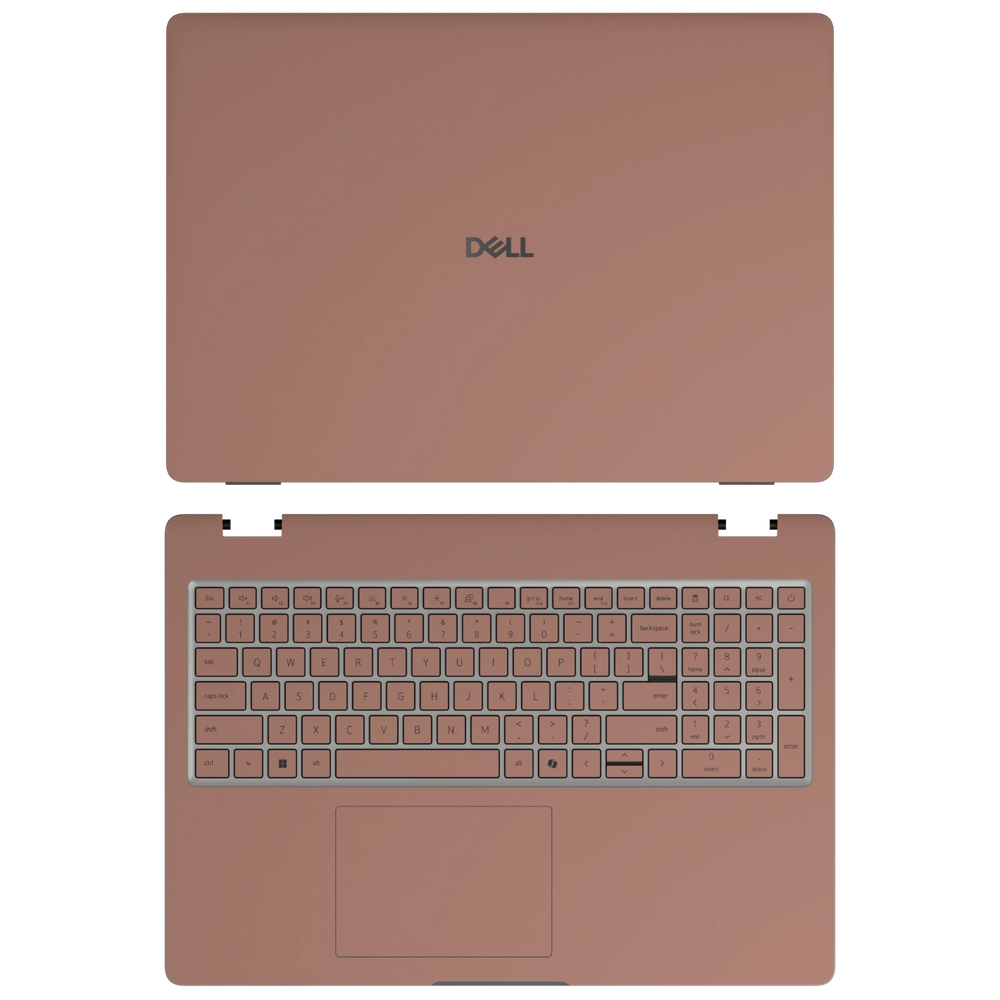 Qingcha Brown plain synthetic leather Dell business laptop skin, sku-ac view. Rendered on Dell Pro 16 PC16250; exact cuts follow the selected model and coverage.