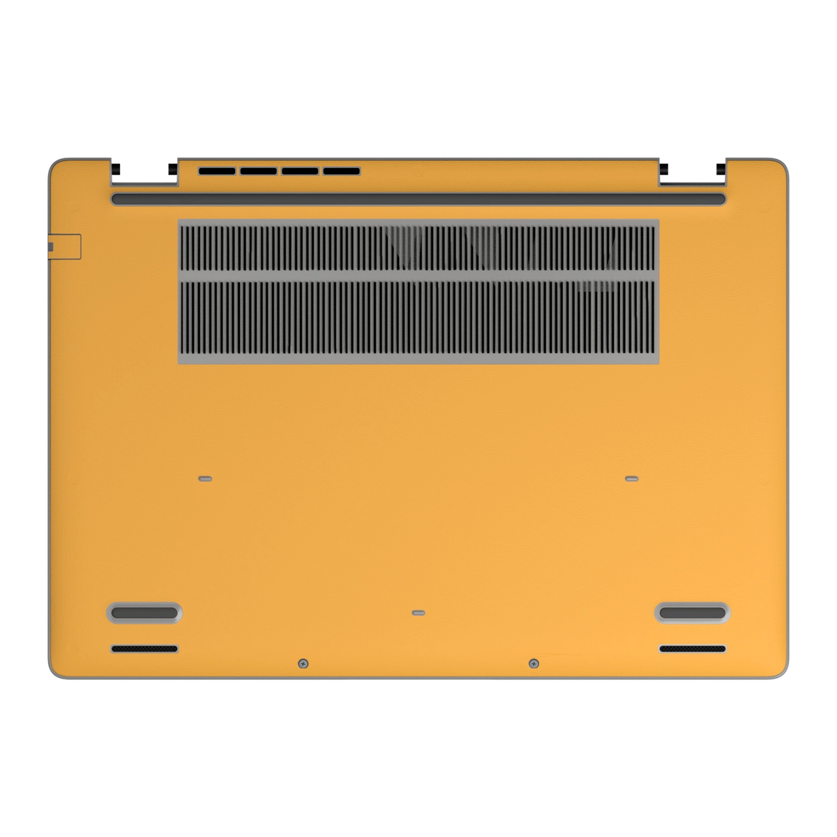 Wutong Yellow plain synthetic leather Dell business laptop skin, d-face view. Rendered on Dell Pro 16 PC16250; exact cuts follow the selected model and coverage.