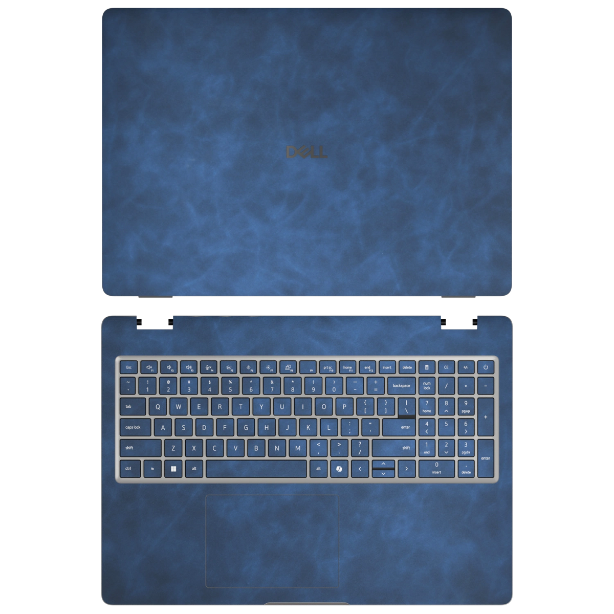 Deep Sea Blue scrub-textured synthetic leather Dell business laptop skin, sku ac view. Rendered on Dell Pro 16 PC16250 as a reference; exact cut layout follows the selected model and coverage.