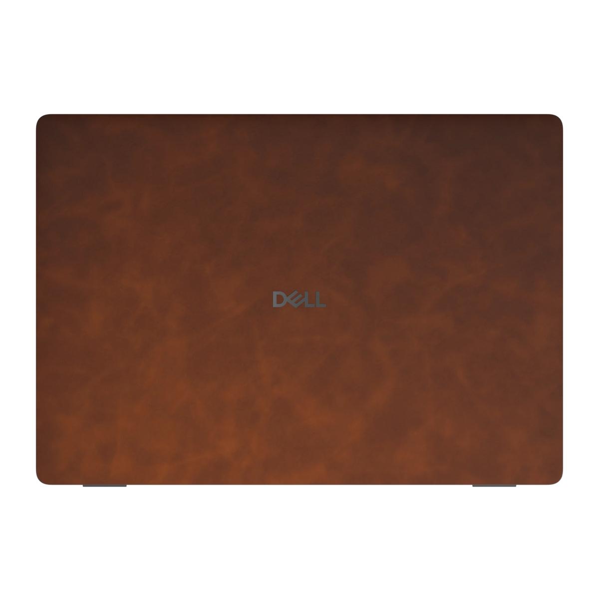Wood Coffee scrub-textured synthetic leather Dell business laptop skin, a face view. Rendered on Dell Pro 16 PC16250 as a reference; exact cut layout follows the selected model and coverage.