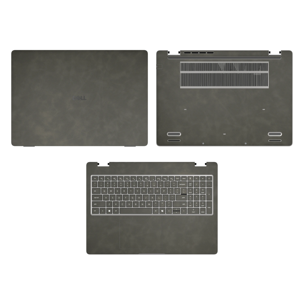 Dark Gray scrub-textured synthetic leather Dell business laptop skin, sku acd view. Rendered on Dell Pro 16 PC16250 as a reference; exact cut layout follows the selected model and coverage.
