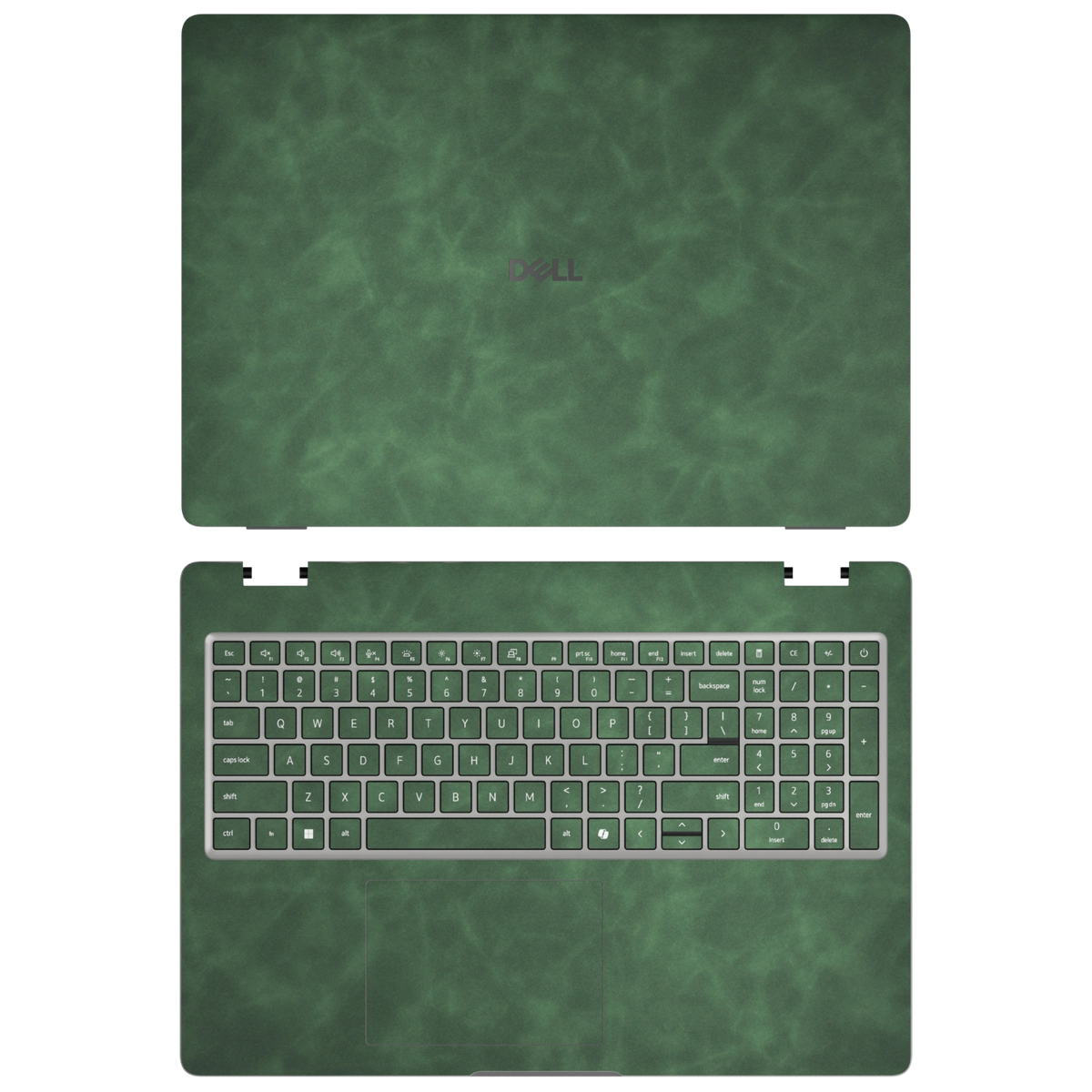 Green scrub-textured synthetic leather Dell business laptop skin, sku ac view. Rendered on Dell Pro 16 PC16250 as a reference; exact cut layout follows the selected model and coverage.