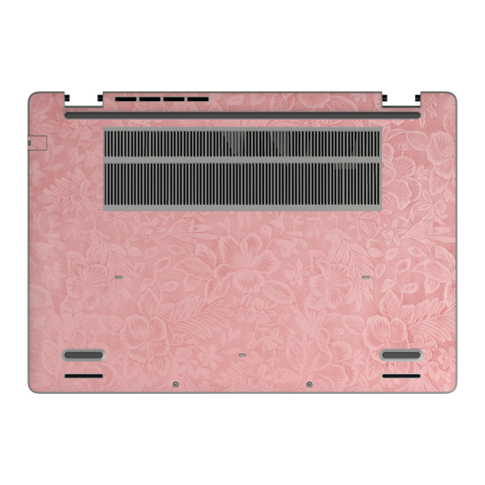 Bottom view of Blush Pink Hibiscus synthetic leather skin, rendered on Dell Pro 16 (PC16250) as a model reference.