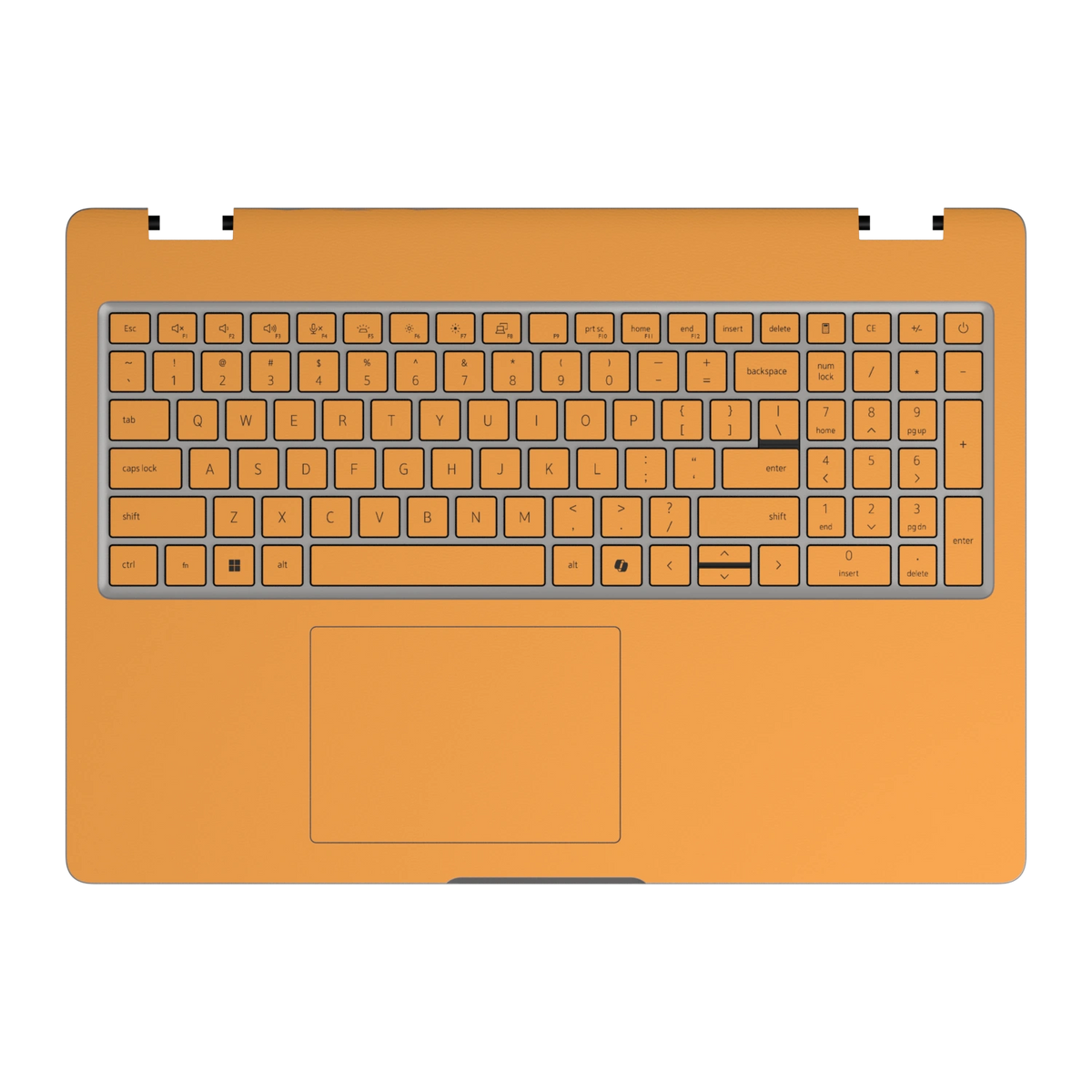 Keyboard deck and palm rest view of Sunny Yellow Hibiscus synthetic leather skin, rendered on Dell Pro 16 (PC16250) as a model reference.