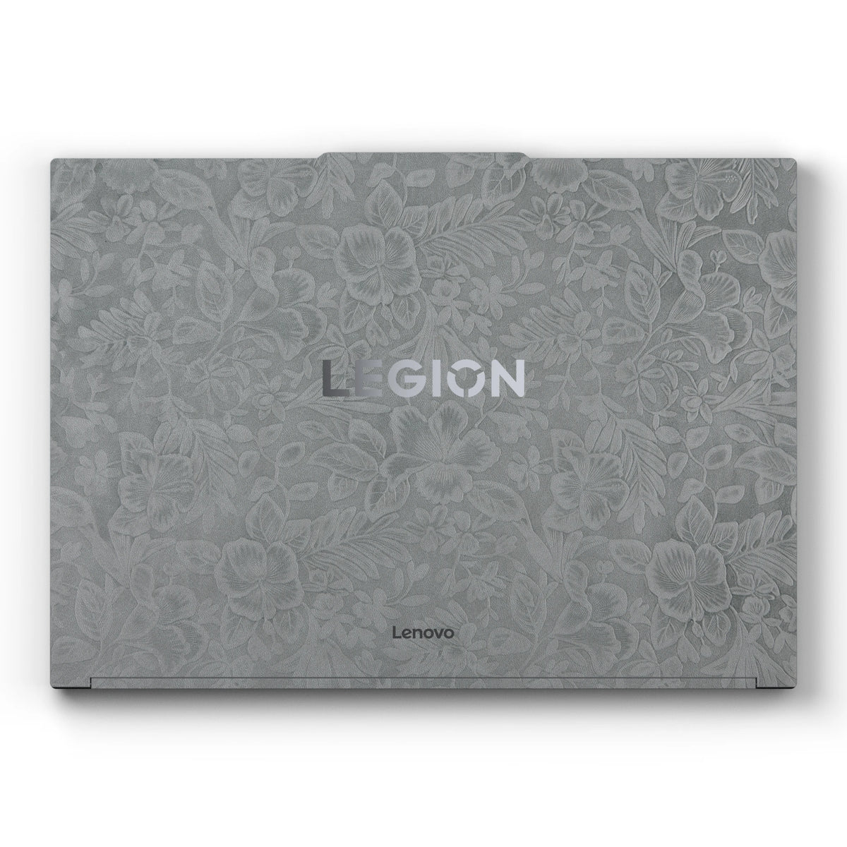 Dwantran Hibiscus Lenovo laptop skin in Classic Gray, showing a top view of the laptop lid on a white background.