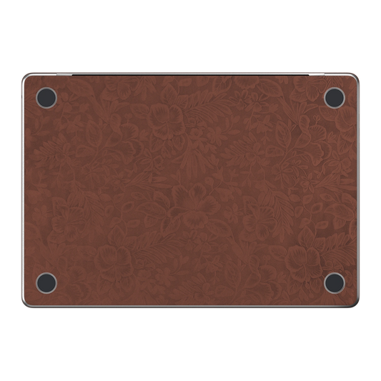 Classic Brown Hibiscus synthetic leather: Bottom (D) material illustration; bottom pieces are included only with bottom coverage. Rendered on Air 15.3-inch M3-M5 as shared Air/Pro/Neo material reference; exact cutouts follow selected model.