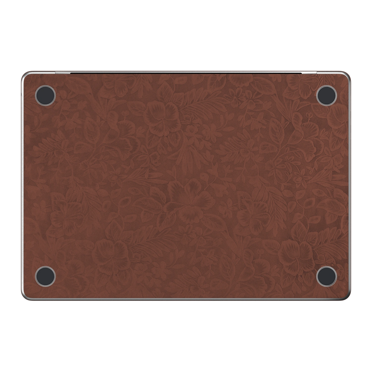 Classic Brown Hibiscus synthetic leather: Bottom (D) material illustration; bottom pieces are included only with bottom coverage. Rendered on Air 15.3-inch M3-M5 as shared Air/Pro/Neo material reference; exact cutouts follow selected model.