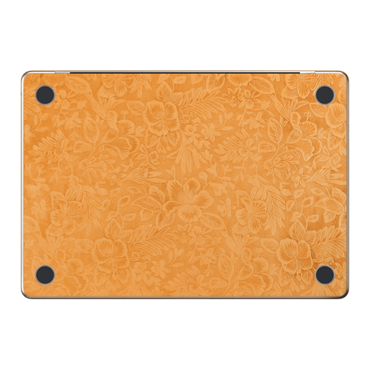 Sunny Yellow Hibiscus synthetic leather: Bottom (D) material illustration. Bottom pieces are included only in coverage options that include bottom. Rendered on MacBook Air 15.3-inch M3-M5; exact cutouts follow the selected model.