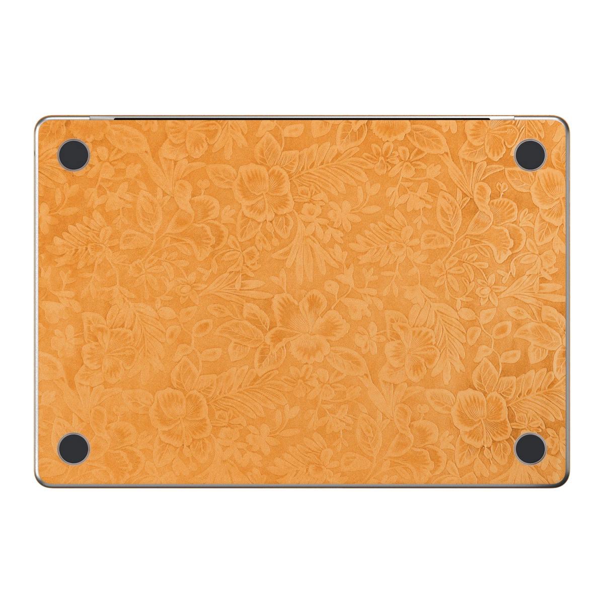 Sunny Yellow Hibiscus synthetic leather: Bottom (D) material illustration. Bottom pieces are included only in coverage options that include bottom. Rendered on MacBook Air 15.3-inch M3-M5; exact cutouts follow the selected model.
