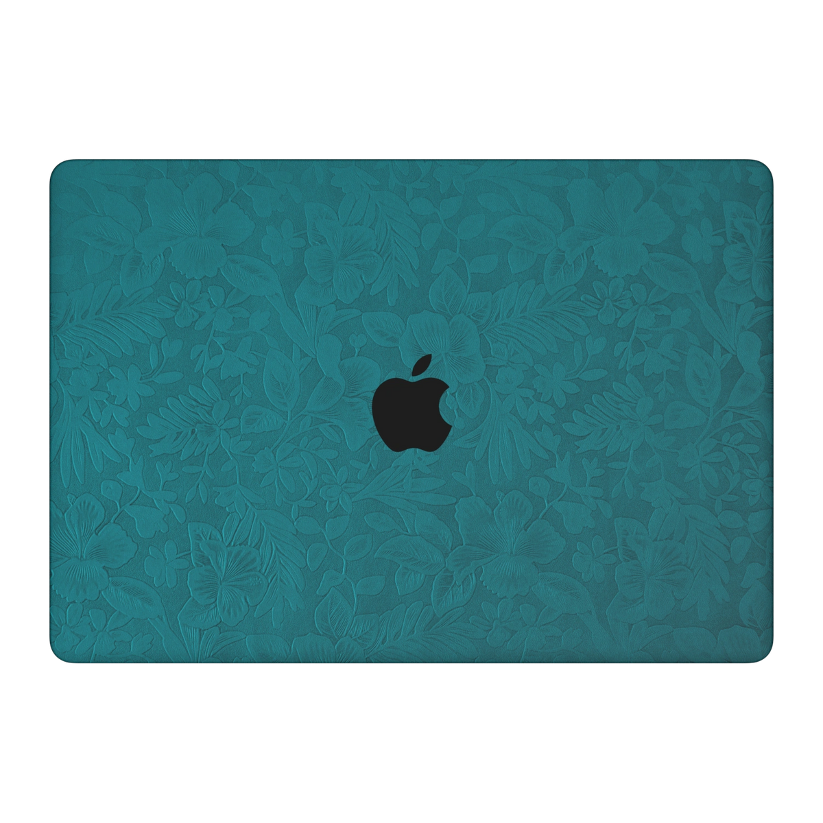 Tropical Teal Hibiscus synthetic leather: Top lid (A) material illustration. Rendered on Air15.3 M3-M5 as a shared material reference for Air, Pro and Neo; actual cutouts follow the selected model.
