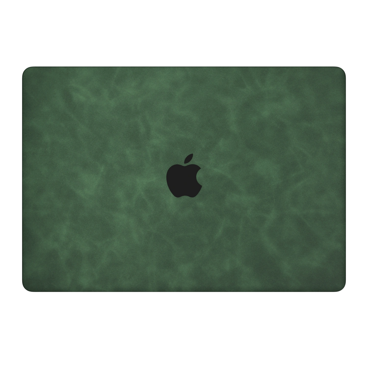 Green scrub-textured synthetic leather MacBook skin. Top Lid coverage: A only. Air 15.3 M3-M5 shared material/installation reference; exact cutouts and included pieces follow selected model and coverage. Laptop not included.
