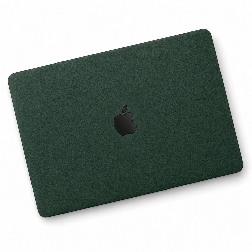 Green synthetic leather MacBook skin illustration: lid only.