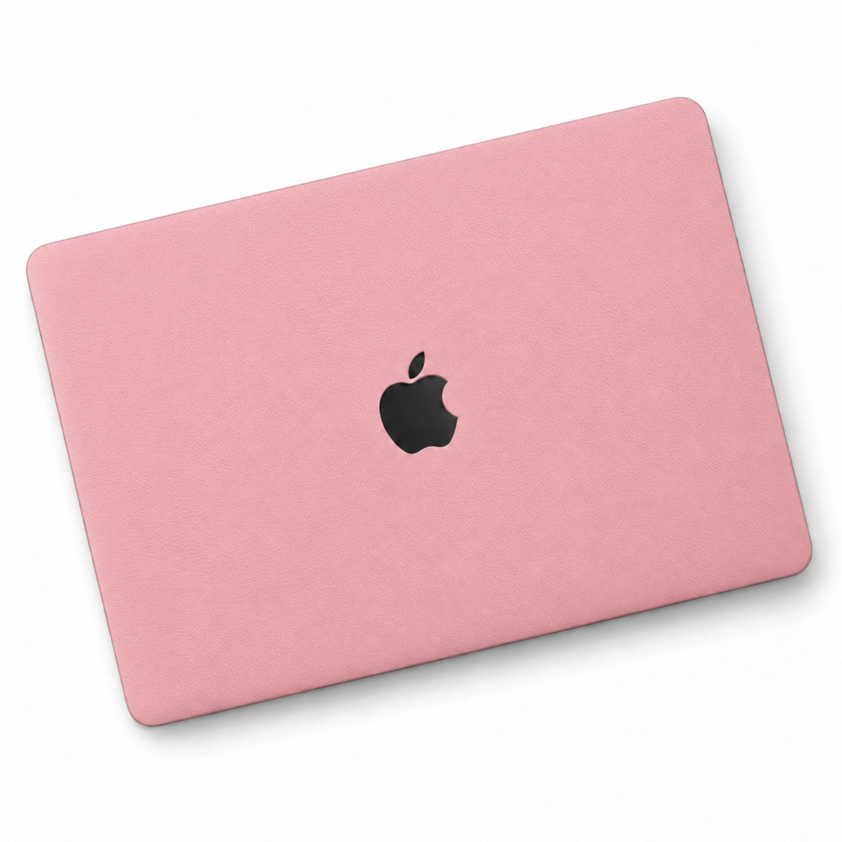 Pink synthetic leather MacBook skin illustration: lid only.