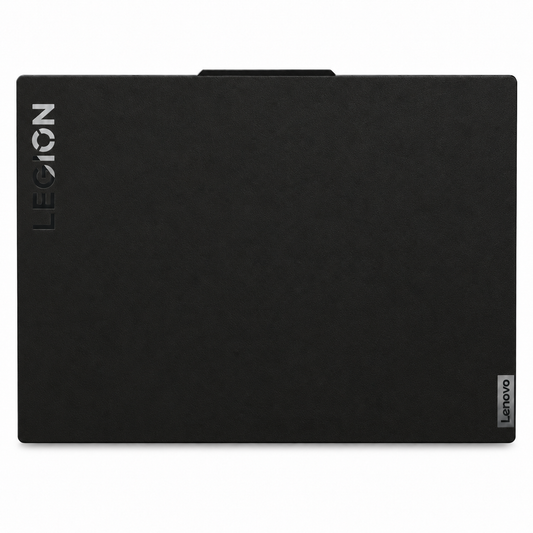Black plain synthetic leather Lenovo Legion skin coverage illustration: top lid. Example device; cut layout varies by model.