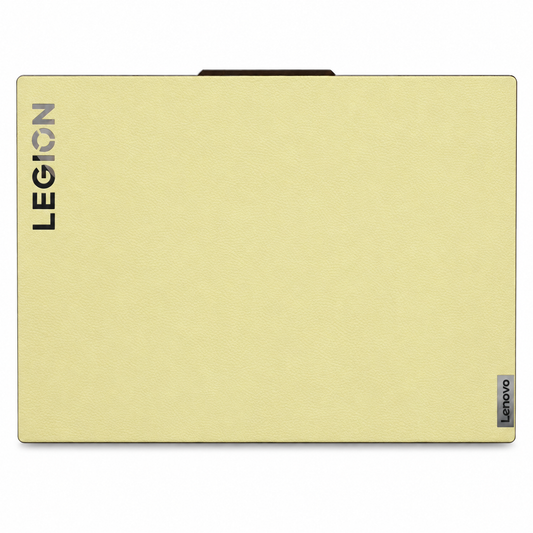 Gold plain synthetic leather Lenovo Legion skin coverage illustration: top lid. Example device; cut layout varies by model.