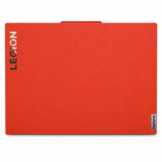 Orange Red plain synthetic leather Lenovo Legion skin coverage illustration: top lid. Example device; cut layout varies by model.