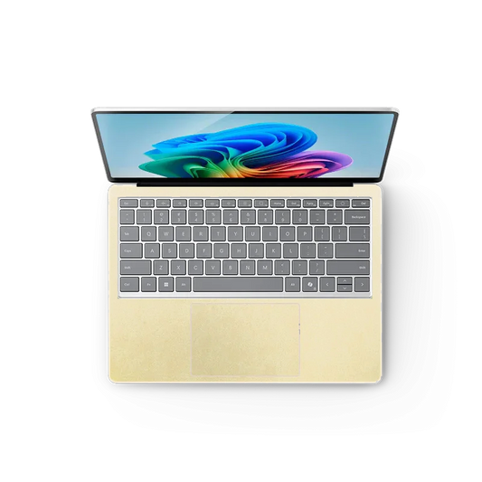 Microsoft Surface Laptop 13.8 inch gold leather interior, top view, colorful screen