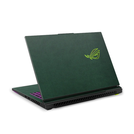ASUS ROG Strix G18 2025 gaming laptop with green top lid and yellow ROG logo