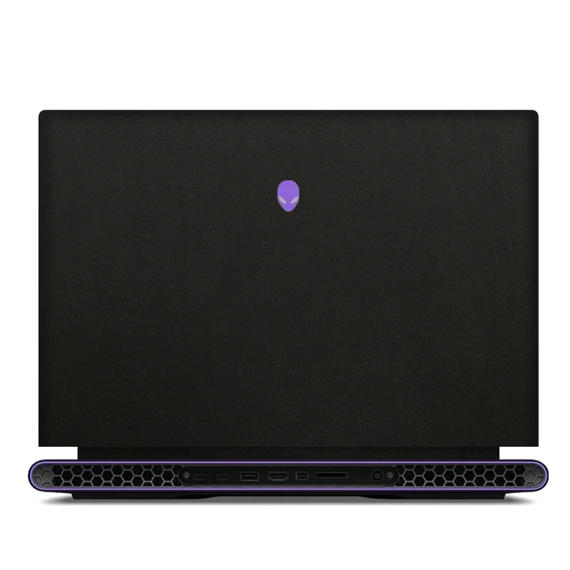 Dell Alienware M18 R1 R2 plain black leather laptop lid with purple alien logo