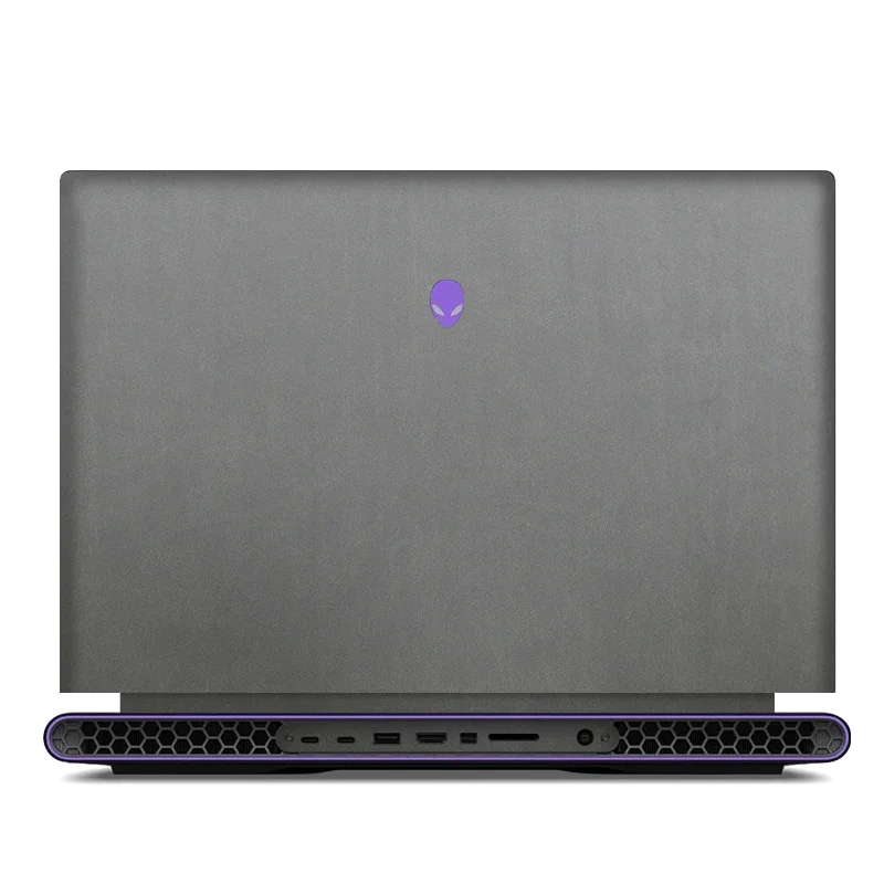 Dell Alienware M18 R1 R2 gray leather laptop top lid with purple alien logo