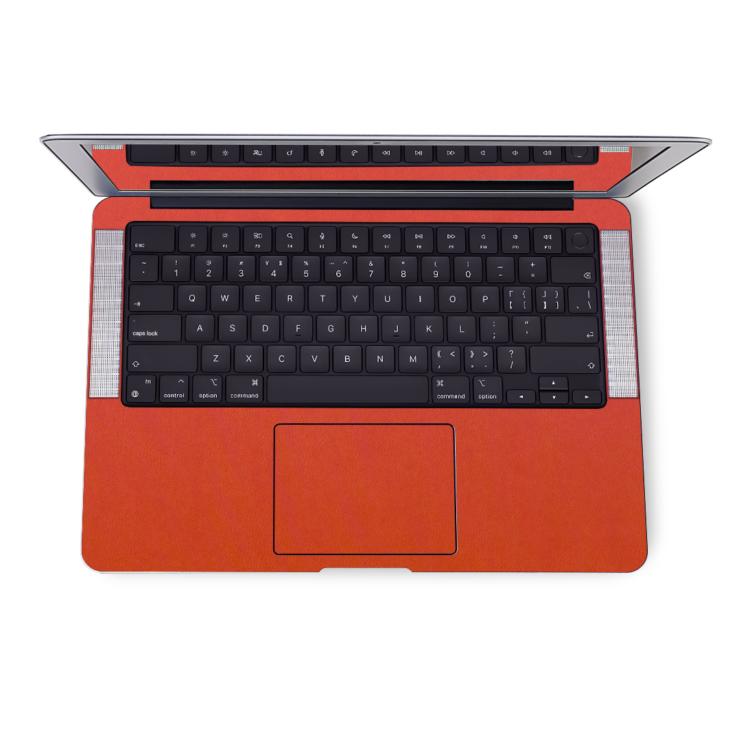 Vegan Leather MacBook Skin for Pro & Air – Minimalist Laptop Cover Orange Red