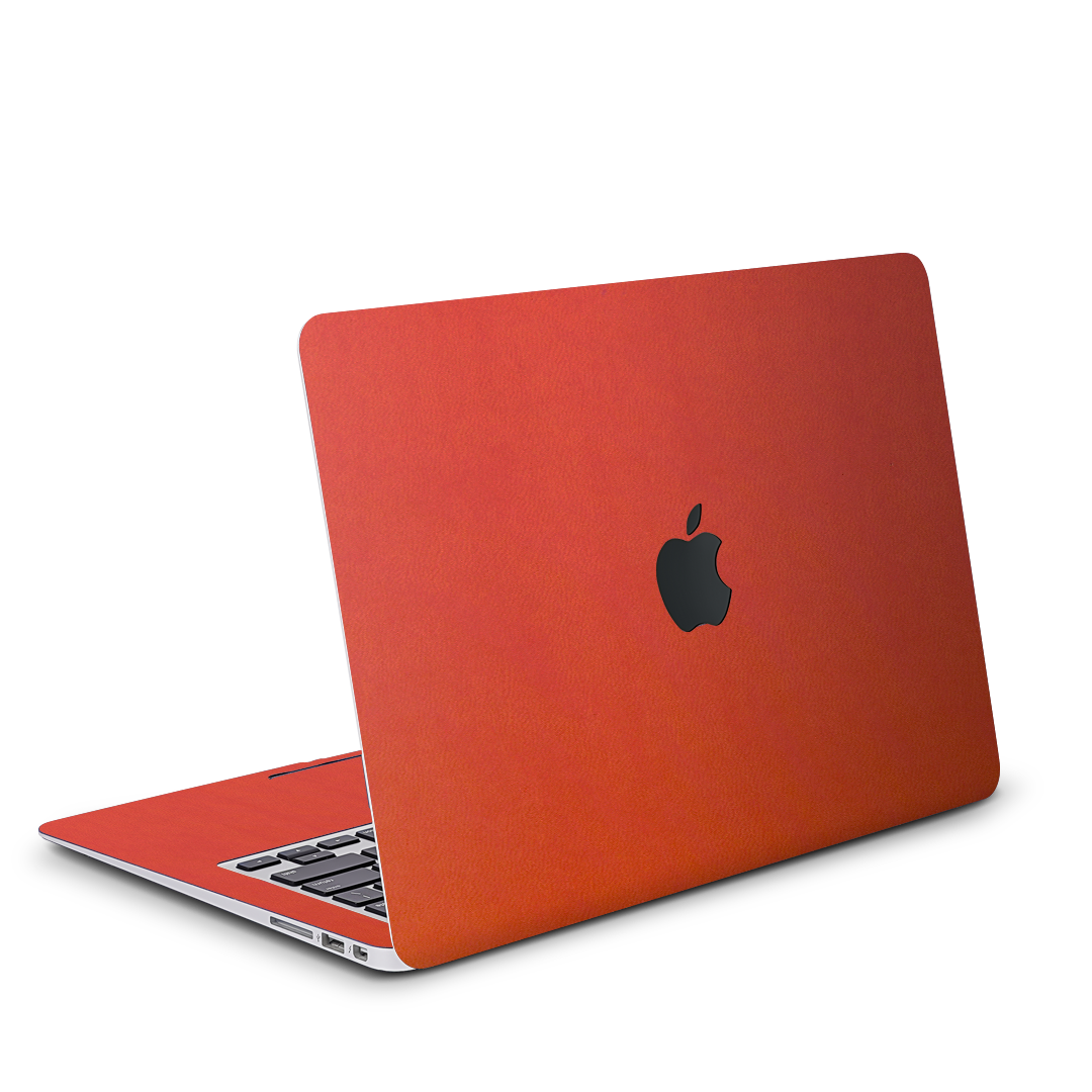 Vegan Leather MacBook Skin for Pro & Air – Minimalist Laptop Cover Orange Red