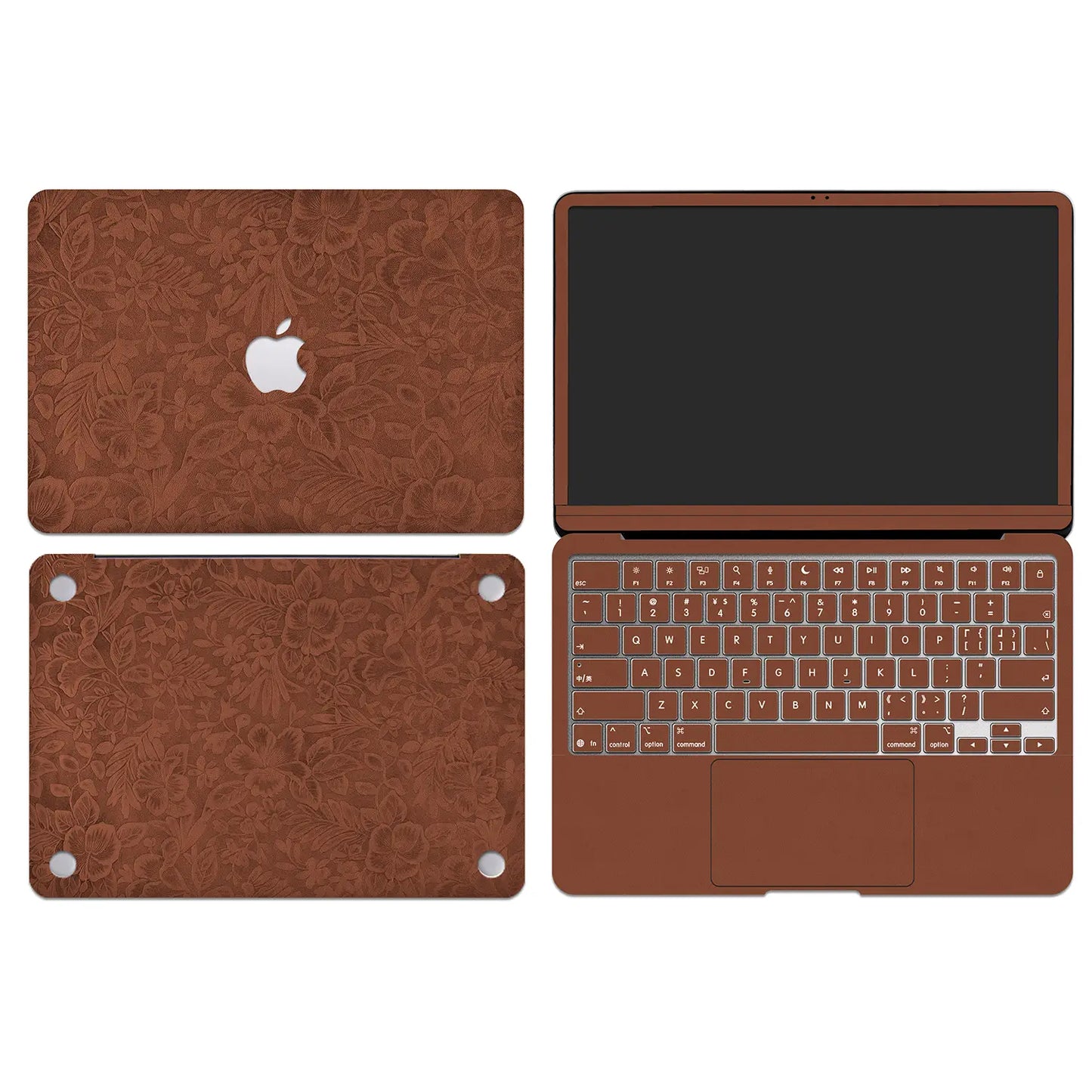 Classic Brown Hibiscus Embossed Leather MacBook Skin