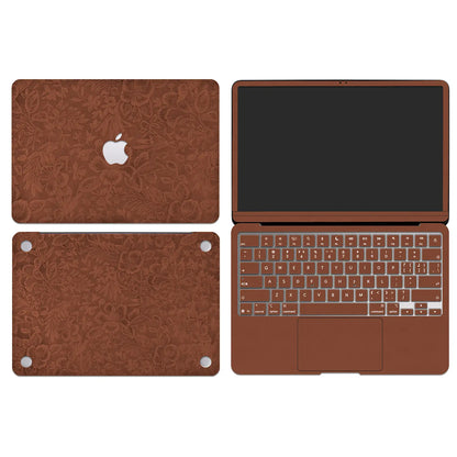 Classic Brown Hibiscus Embossed Leather MacBook Skin