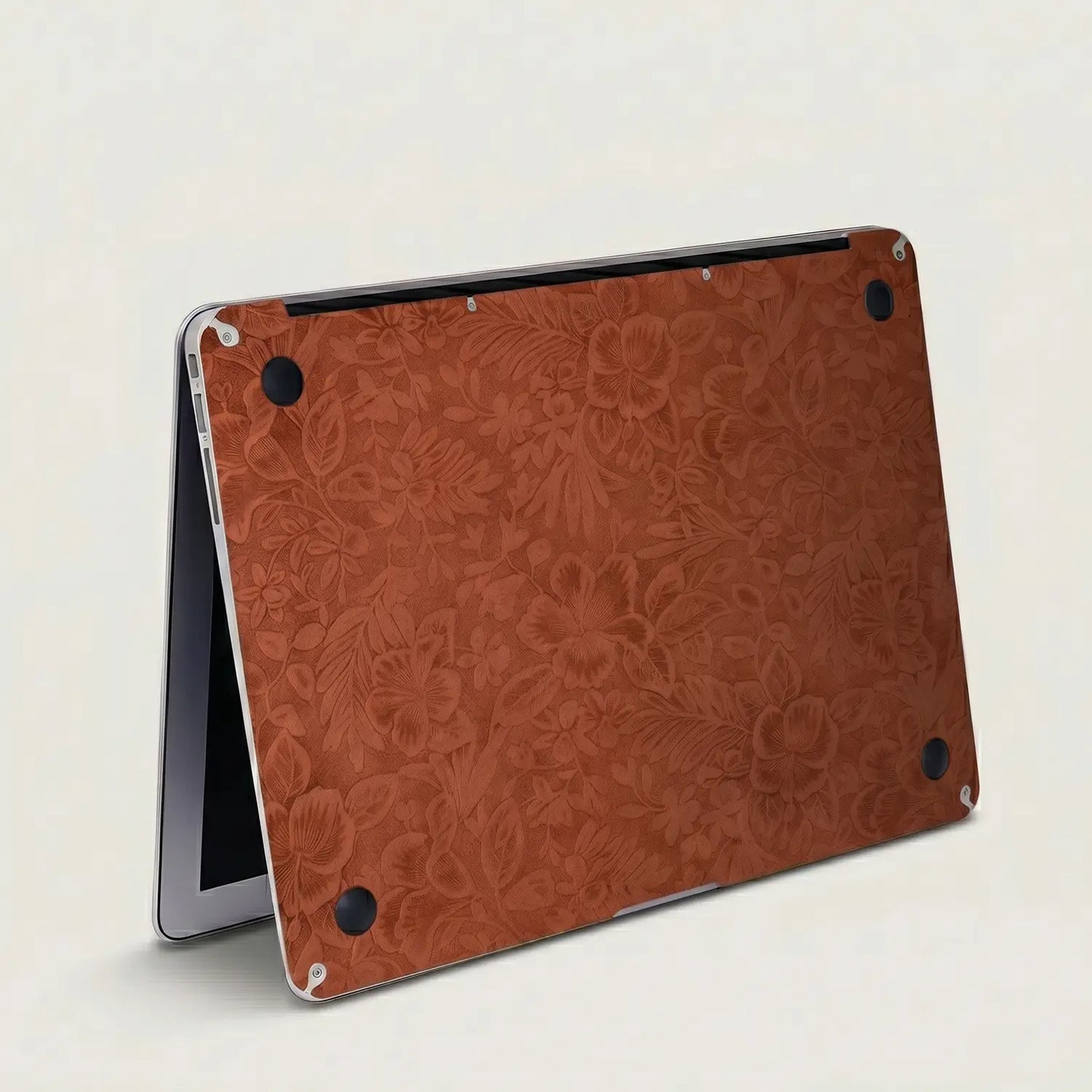 Classic Brown Hibiscus Embossed Leather MacBook Skin