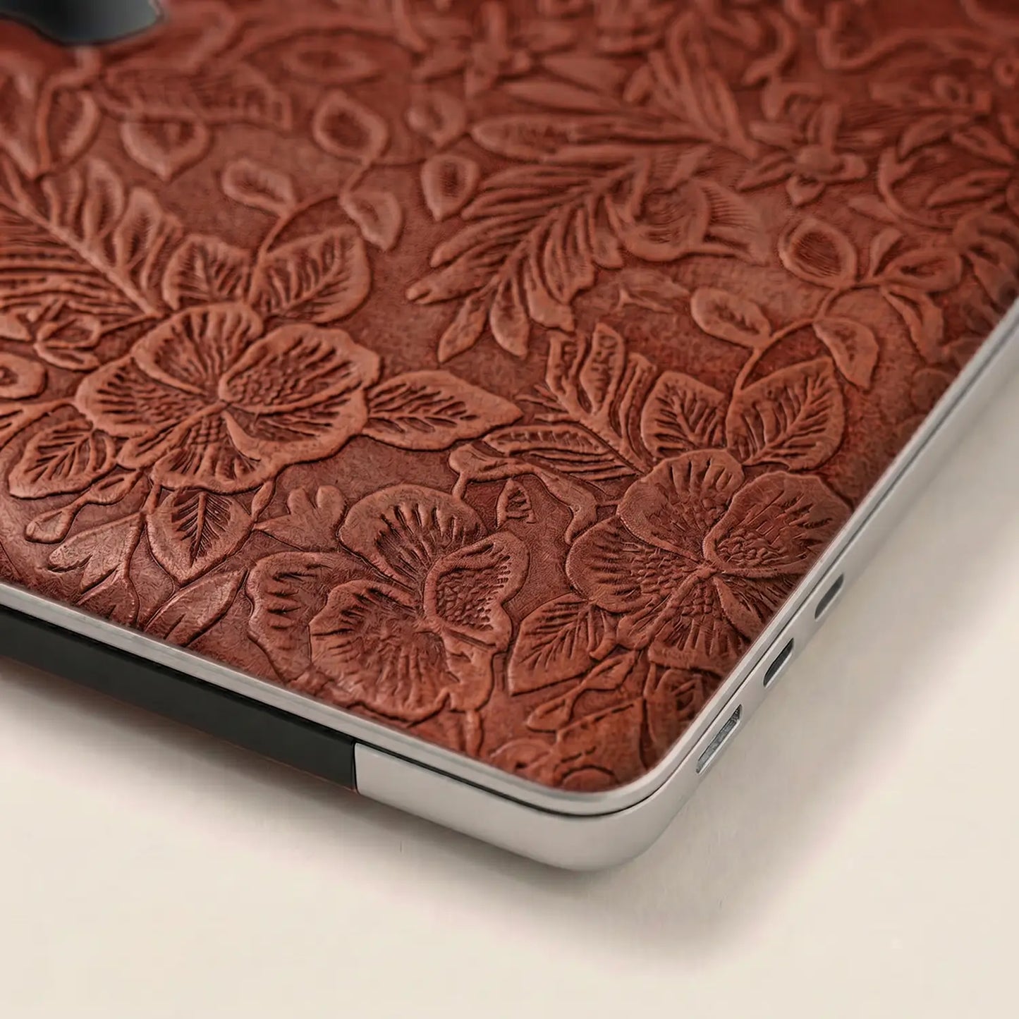 Classic Brown Hibiscus Embossed Leather MacBook Skin