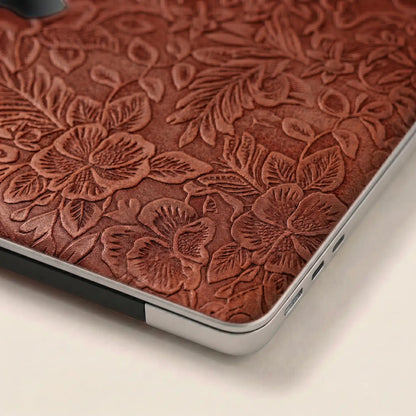 Classic Brown Hibiscus Embossed Leather MacBook Skin