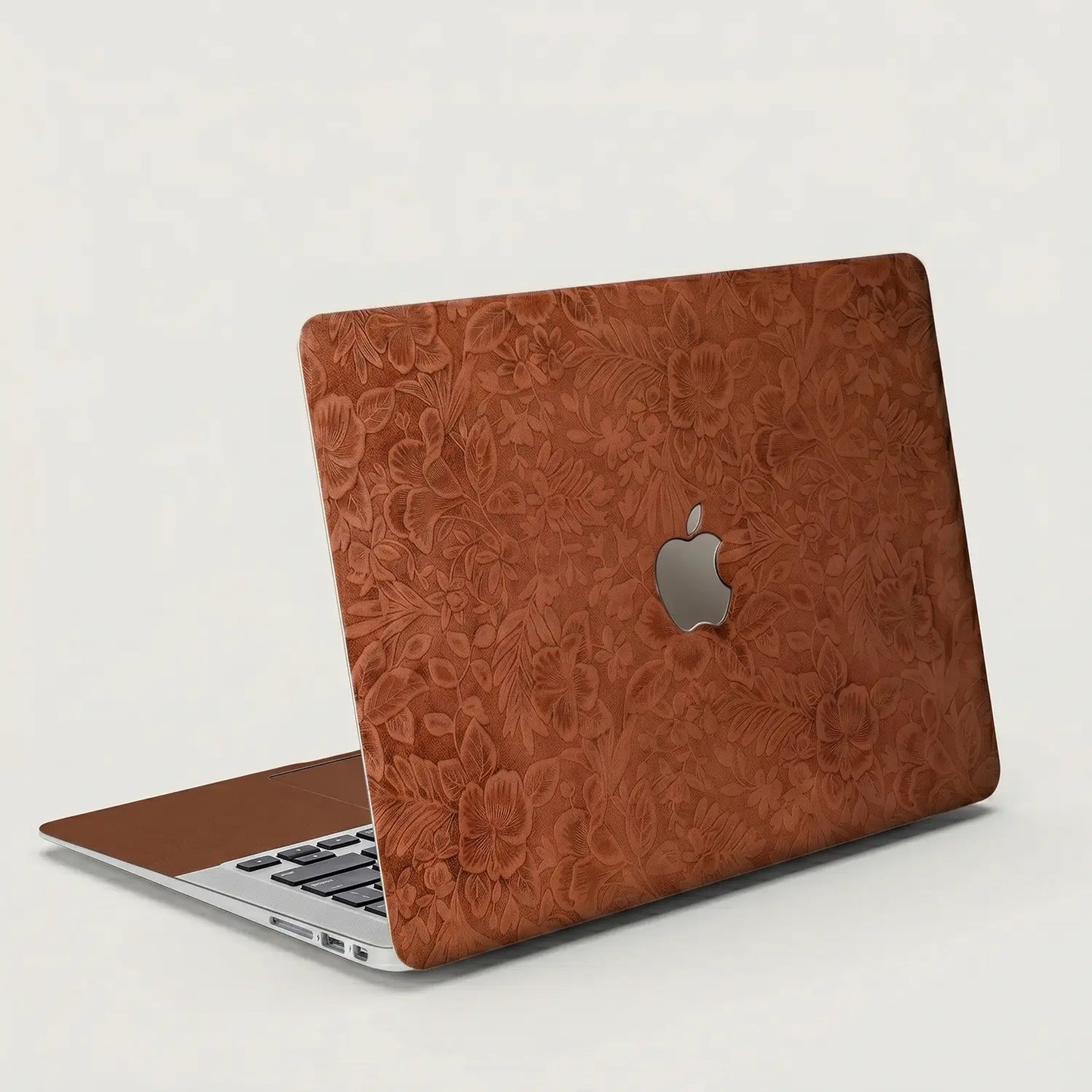 Classic Brown Hibiscus Embossed Leather MacBook Skin