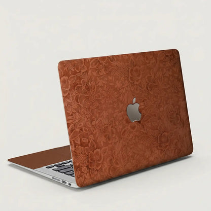 Classic Brown Hibiscus Embossed Leather MacBook Skin