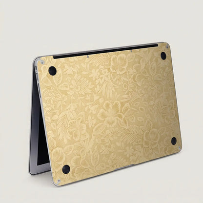 Vintage Gold Hibiscus Embossed Leather MacBook Skin