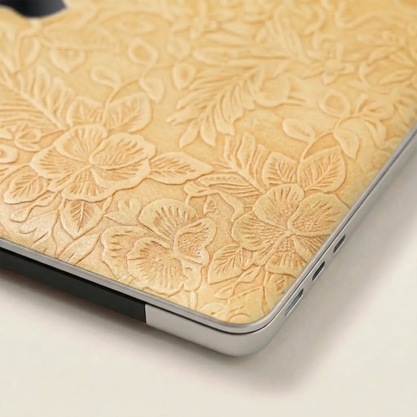 Vintage Gold Hibiscus Embossed Leather MacBook Skin