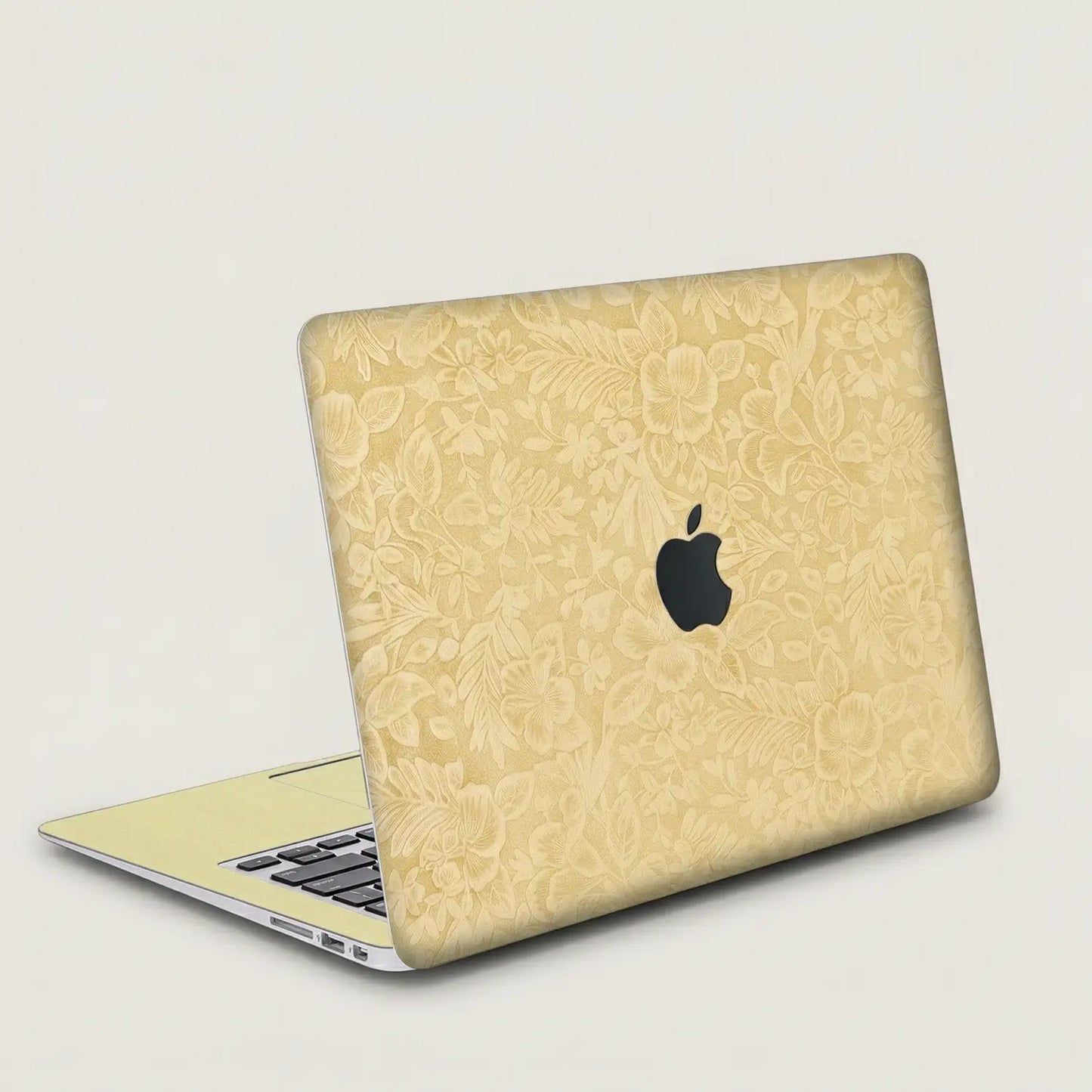 Vintage Gold Hibiscus Embossed Leather MacBook Skin