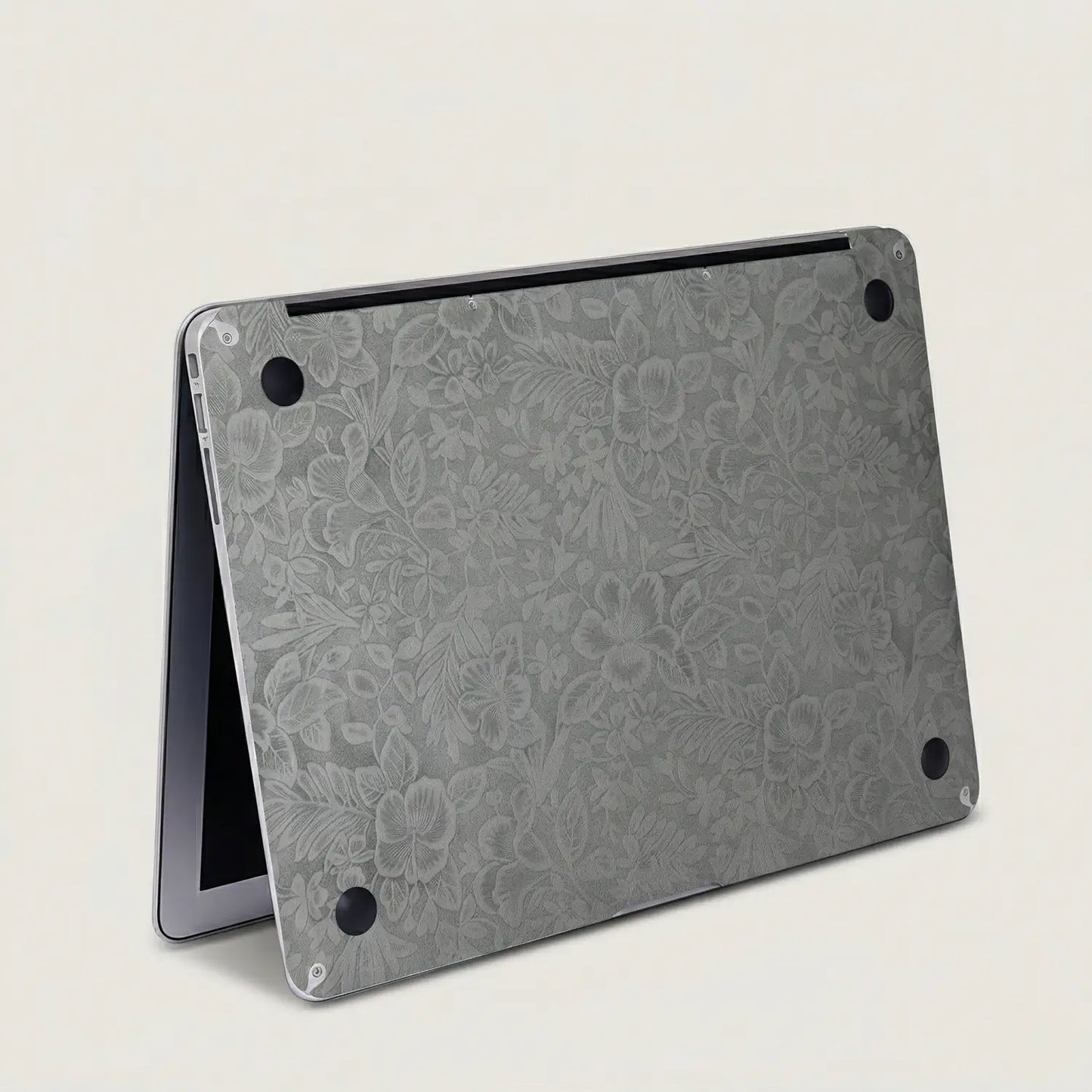 Classic Gray Hibiscus Embossed Leather MacBook Skin